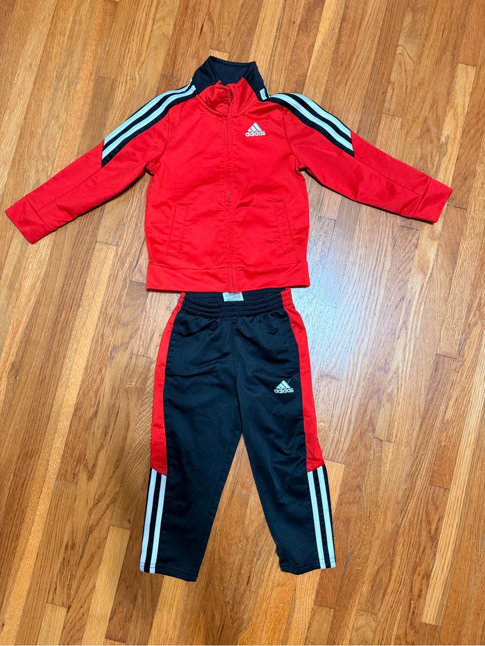 ADIDAS Kids Red & Black Track Jacket and Pants Set - Size 3T